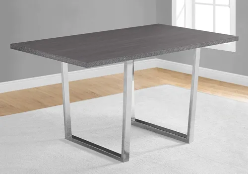 Vista 2 de Mesa de comedor, 60.0 in rectangular, cocina, comedor, laminado gris, metal cromado, contemporáneo, moderno YM414