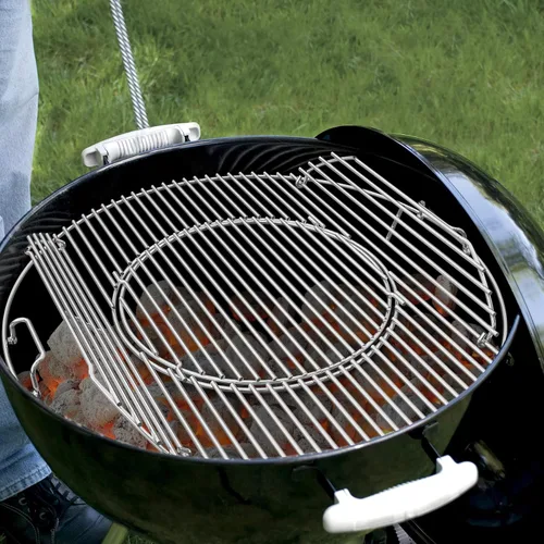 Vista 6 de only fire Rejilla de acero inoxidable, sistema de barbacoa gourmet reemplazado de doble cara con bisagras para parrillas Weber de carbón de 22