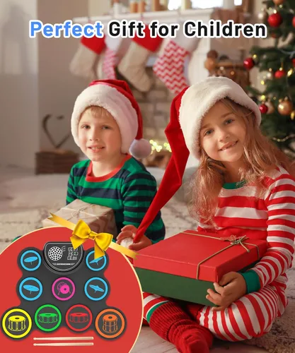 Vista 7 de Juego de batería electrónica, almohadilla de práctica de 9 tambores con conector para auriculares, máquina de batería enrollable con pedales