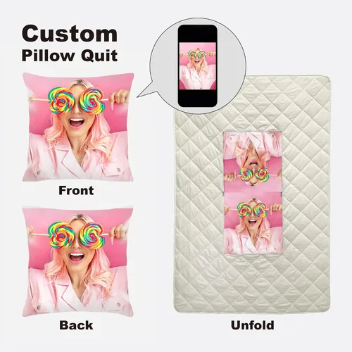 Vista 2 de Edredón de almohada con foto personalizada, almohada personalizada de doble uso, funda de almohada personalizada con imagen, almohadas decorativas