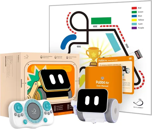 Vista 8 de WhalesBot Pubbo Air - Robot interactivo inteligente para niños, voz/táctil/aplicación/control remoto, codificación modular/rayada, robótico