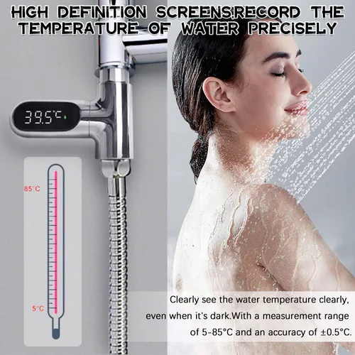 Vista 4 de Termómetro de ducha para baby shower, termómetro de agua Fahrenheit Celsius con pantalla digital LED, pantalla giratoria de 360°, termómetros