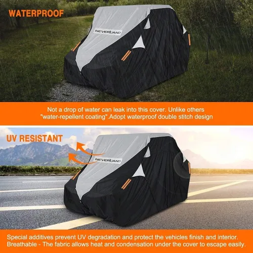 Vista 6 de Neverland Cubierta UTV impermeable 300D resistente 2-3 plazas/4-6 plazas 4 puertas lado a lado, protección para todo tipo de clima, compatible