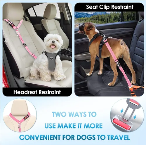 Vista 7 de Lukovee Correa de cinturón de seguridad para perros para automóviles, paquete de 2 cinturones de seguridad para mascotas con hebilla ajustable