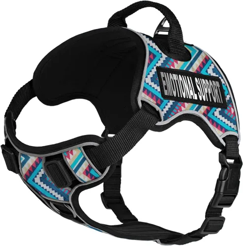 Vista 13 de Dogline Quest Arnés para perro sin tirones con soporte emocional parches reflectantes extraíbles suave y cómodo chaleco para perro con hebilla doble