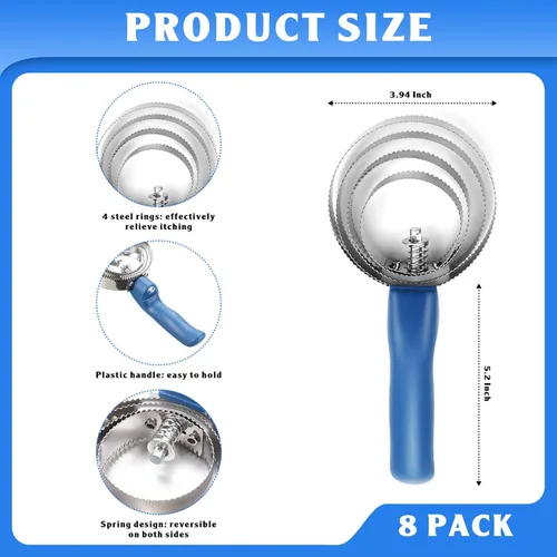 Vista 2 de Tanlade Paquete de 8 anillos de peine de curry de 4 anillos, cepillo de curry de metal, suministros de fiesta Derby, raspador reversible de acero