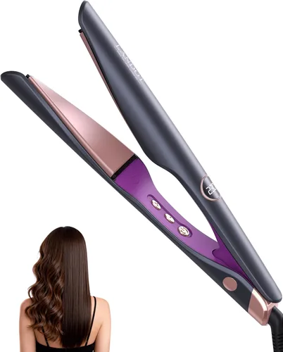 LANDOT Plancha para el cabello y rizador 2 en 1: crea ondas de salón, rizos y estilos lisos en casa | Placas flotantes, anti-frizz y sin enredos |