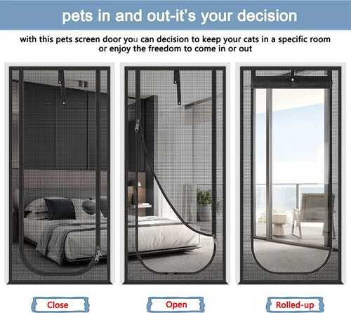 Vista 6 de QWR Puerta Mosquitera Mejorada para Mascotas que se Adapta a Tamaño de Abertura de Puerta de Hasta 30"x80", Puerta de Malla Resistente a Prueba