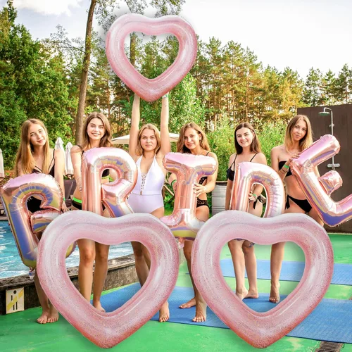 Vista 5 de Heart Inflatable Pool Tube Floats with Glitters - Pool Floaties Swim Ring Tubes for Adults/Teens, Pool Parties, Beach Vacations& Romantic Events