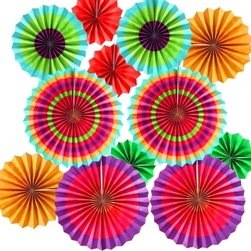 Lansian 12 abanicos de papel colgantes multicolores, decoraciones de fiesta, accesorios de fotos para Cinco de Mayo, carnaval, martes de tacos