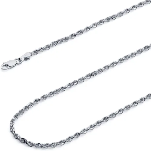 Wellingsale 14k White Gold Solid 2.5mm Diamond Cut Solid Rope Chain Necklace with Lobster Claw Clasp