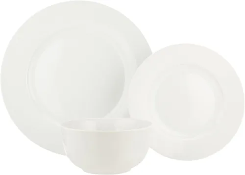 Vista 5 de Amazon Basics Juego de vajilla de cocina, apto para microondas y lavavajillas, platos, cuencos, servicio para 6, 18 piezas, color blanco