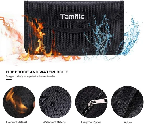 Vista 2 de Bolsa Faraday ignífuga con cremallera, antirastreo, GPS, RFID, bloqueador de señal de coche, cartera, funda protectora para privacidad del teléfono