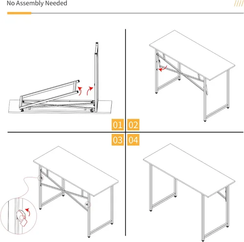 Vista 4 de Escritorio plegable de 47 pulgadas, no requiere montaje, mesa de oficina en casa, escritorio de campamento para computadora de juegos, color beige