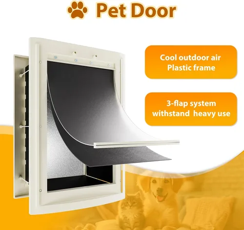 Vista 4 de mestyl Puerta para perro para pared, puerta de mascotas, puerta para perro con túnel ajustable, doble solapas magnéticas y paneles de bloqueo