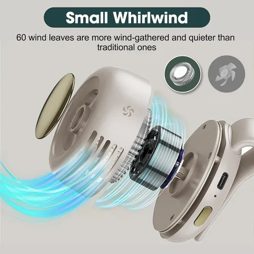 Vista 3 de Mini ventilador sin aspas portátil blanco, ventilador de clip de 3 velocidades para camisa y cintura