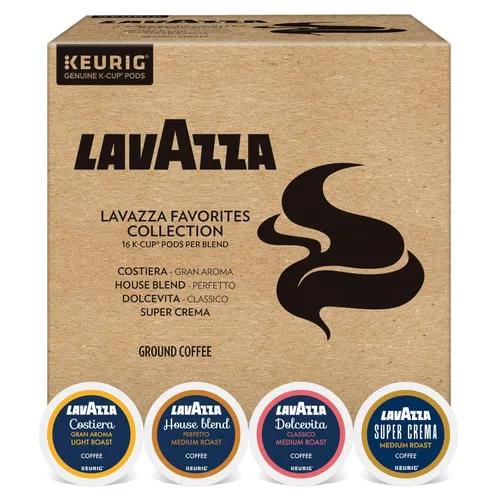 Colección de favoritos de Lavazza paquete variado, cápsulas Keurig® K-Cup® de porción individual, cafés de tostado ligero y medio, caja de 64