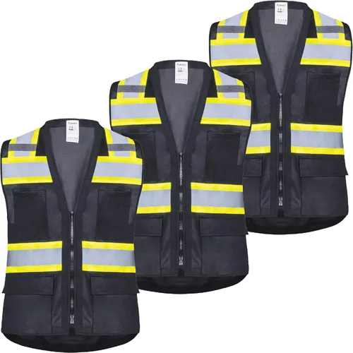 ProtectX - Chaleco de seguridad de alta visibilidad con 6 bolsillos, clase 2 reflectante, de alta visibilidad, para hombres y mujeres, chaleco de