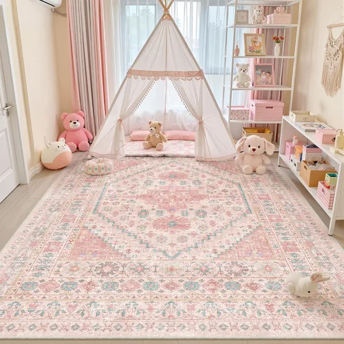 Vista 35 de zesthome Alfombras de área de 5 x 7, lavables a máquina, para sala de estar, dormitorio, resistentes a las manchas, vintage, de gran área, Beige