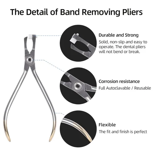 Vista 4 de Annhua Alicates de extracción de banda de ortodoncia, fórceps removedor de banda molar con tapa extraíble blanca, utilizado para soporte, bandas