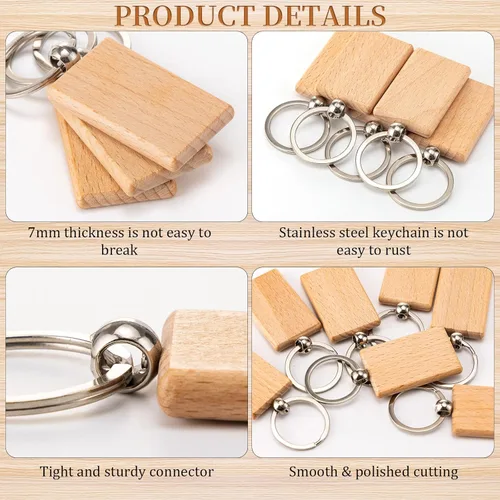 Vista 3 de Yangbaga 100 piezas de rebanadas de madera natural, llavero de madera en blanco sin terminar para grabado láser, manualidades de Navidad, círculos
