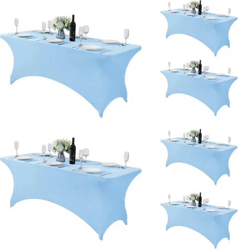 Vista 19 de Fokitut - Paquete de 6 manteles de elastano para mesas de 4 pies, mantel elástico universal ajustable para fiestas, banquetes, bodas y eventos