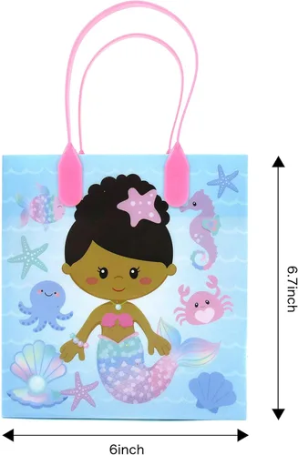 Vista 4 de TINYMILLS Paquete de 12 bolsas de regalo de Sirenita arcoíris con asas para fiesta de cumpleaños de sirenita