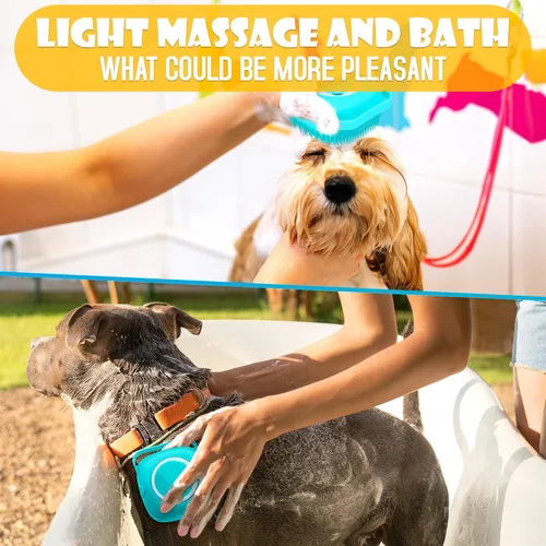 Vista 5 de 2 cepillos para perros para bañarse, cepillo para champú para perros con dispensador de jabón y cerdas de silicona suave, espuma de presión