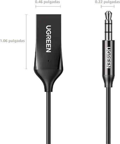Vista 9 de UGREEN Adaptador Aux a Bluetooth 6.0 Receptor Bluetooth de 3.5mm para Coche Kit USB 2.0 a Conector de 3.5mm con Micrófono Integrado Entrada Auxiliar