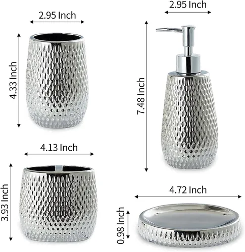 Vista 3 de Juego de accesorios de baño de 5 piezas, incluye basura, soporte para cepillos de dientes, vaso para cepillo de dientes, dispensador de jabón