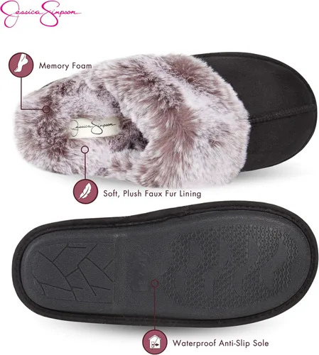 Vista 3 de Jessica Simpson - Pantuflas cómodas de piel sintética para mujer con suela antideslizante y espuma viscoelástica