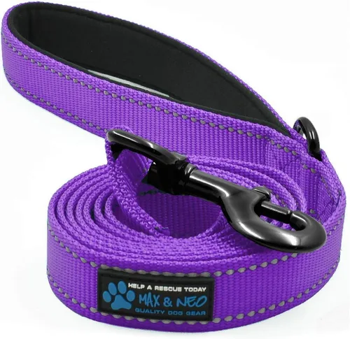 Vista 7 de Max and Neo Correa de nylon reflectante para perro - Donamos una correa a un rescate por cada correa vendida (Negro, 4 pies)