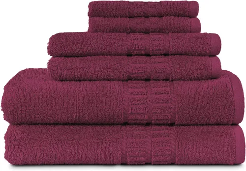 MyPillow MyTowels - Juego de 6 toallas de baño, 100% algodón, suaves y absorbentes, para baño, 2 toallas de baño, 2 toallas de mano, 2 paños Granate