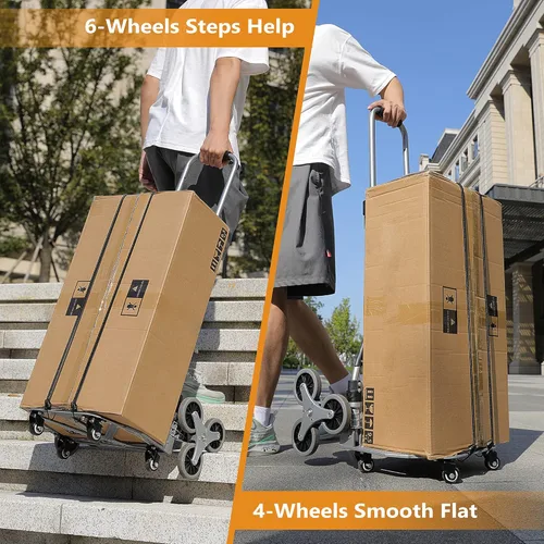 Vista 6 de TOLEAD Carrito plegable para escaleras, capacidad de 180 libras, carretillas de mano y carro, altura ajustable 3 en 1, resistente con 10 ruedas