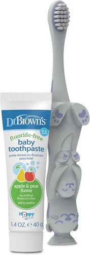 Vista 23 de Dr. Brown's Cepillo de dientes para bebés y niños pequeños, dinosaurio verde y naranja, paquete de 2, 1-4 años