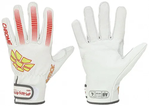 Vista 19 de HexArmor Chrome SLT® Series 4067 Leather Work Gloves, Large Resistente a los cortes, protección contra impactos 4067 Cuero Blanco y Naranja Impact