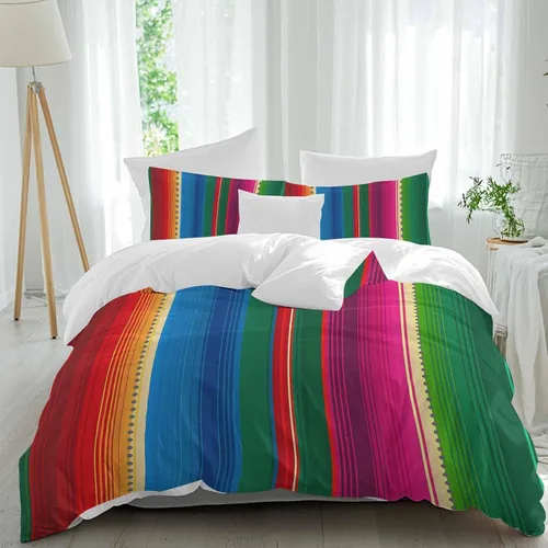 Vista 2 de LooPoP Juego de funda de edredón de 3 piezas mexicano de 3 piezas para cama Queen con 1 edredón y 2 fundas de almohada, fiesta mexicana del Cinco