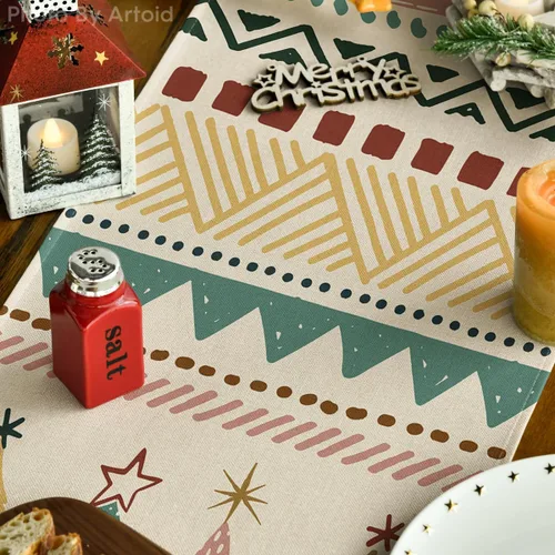 Vista 3 de Artoid Mode Camino de mesa de Navidad con diseño de árboles de Navidad, estilo bohemio y brillante, decoración de mesa de comedor de cocina