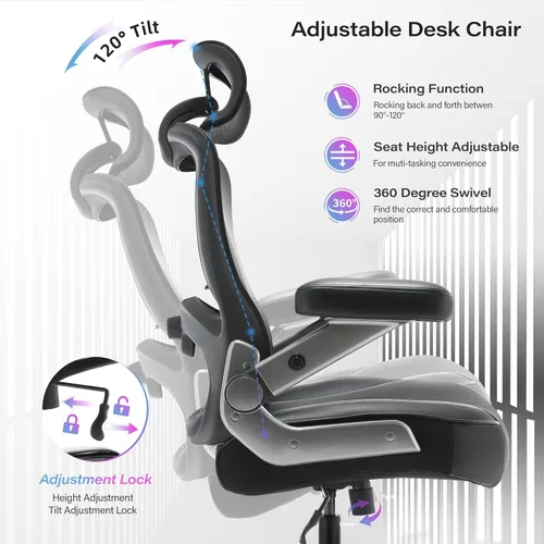 Vista 7 de Silla de oficina grande y alta de 600 libras, silla de computadora ejecutiva resistente con brazos abatibles 3D, ruedas grandes, silla de escritorio