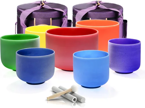 Vista 14 de TOPFUND Juego de 7 cuencos cantantes de cristal de 6 a 10 pulgadas de 432 Hz con fundas de transporte y mazos de cuenco para cantar