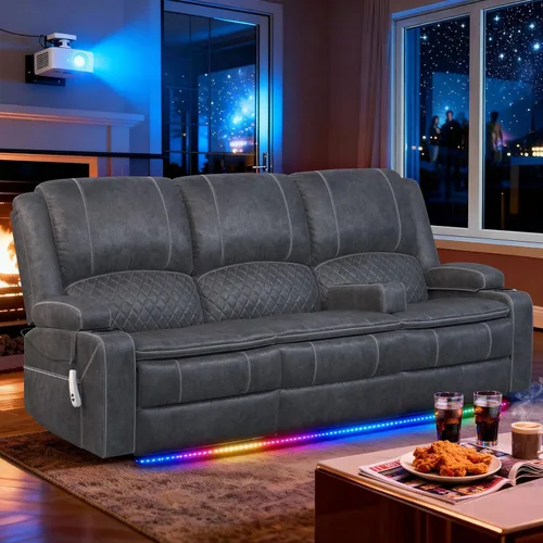 Vista 18 de Sofá reclinable mejorado 2026 de 3 plazas con sillón reclinable, asiento de cine en casa con consola elevable y reposabrazos extraíbles, sofá manual