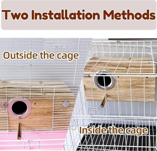 Vista 7 de Tfwadmx Caja nido de periquitos transparente para loros, cajas de cría de periquitos, cajas de cría de periquitos de madera con perca para pájaros