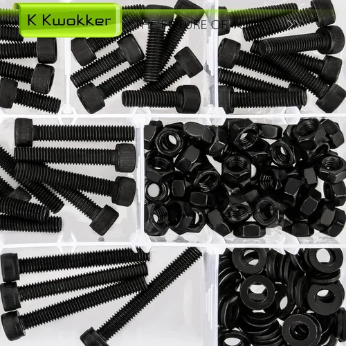 Vista 5 de Surtido de tornillos M6 de 8 longitudes de 0.472 in a 1.772 in, kit de tornillos y tuercas de cabeza hexagonal, tornillos y tuercas métricas
