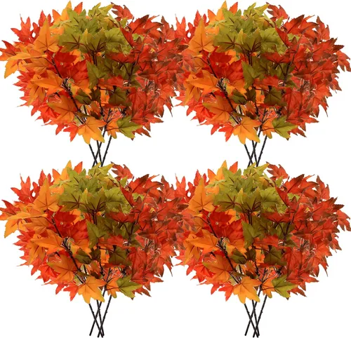 SATINIOR 16 piezas de hojas de arce artificiales, ramas de otoño para el hogar, hojas de otoño, tallos de otoño, ramas de Acción de Gracias,