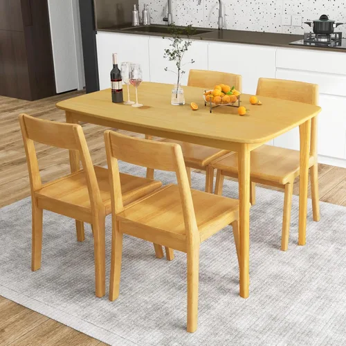 Vista 4 de Giantex Mesa de comedor para 4, mesa de cocina rectangular de 48 pulgadas con patas de madera de goma maciza y mesa espaciosa, mesa de comedor