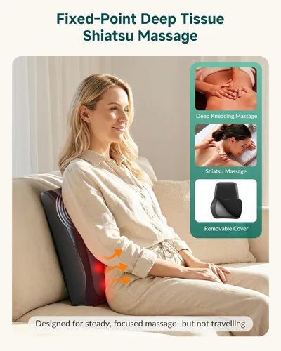 Vista 2 de Snailax Masajeador de espalda para dolor de espalda, tejido profundo, masajeador Shiatsu con calor, almohada de masaje de amasamiento 3D