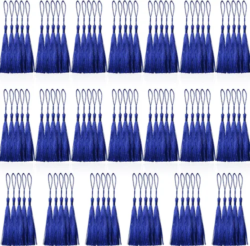 Vista 6 de Creatrill 100 piezas de mini borlas negras de 13 cm/5 pulgadas con bucles para marcapáginas, fabricación de joyas, proyectos de bricolaje