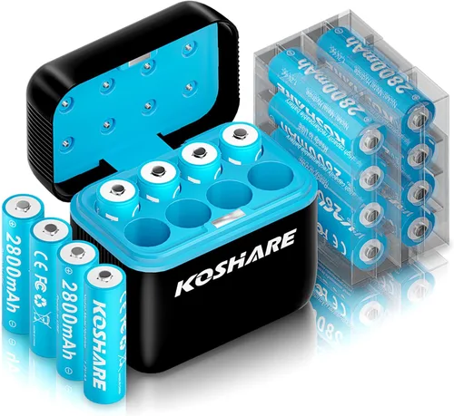 Vista 10 de Baterías AA AAA recargables con cargador de 16 piezas, baterías recargables Ni-MH de 1.2 V con 8 pilas AA de 2800 mAh y 8 pilas AAA de 1100 mAh