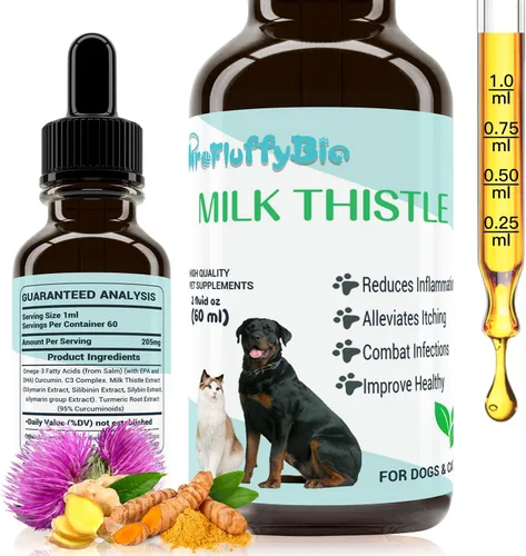 Cardo mariano para perros, apoyo al hígado y los riñones, desintoxicación natural y salud hepática, con aceite de salmón silvestre de Alaska y