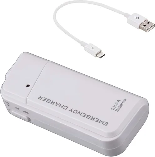 Portable AA Battery Travel Charger Works for Samsung SM-G986ULBAXAA and Emergency Re-Charger with LED Light! (Takes 2 AA Batteries,USB-C) [White]